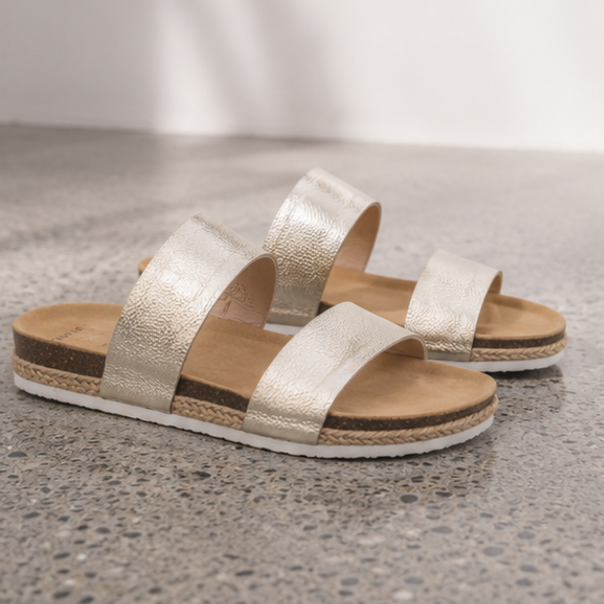 Maria III White Gold Pebbled Leather Sandals