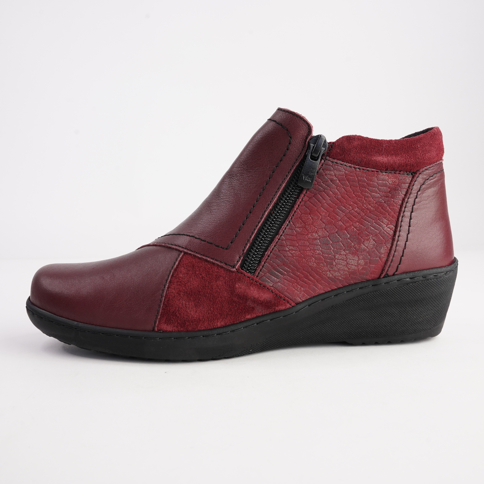CP462-18 Burgandy Combo Leather Ankle Boots