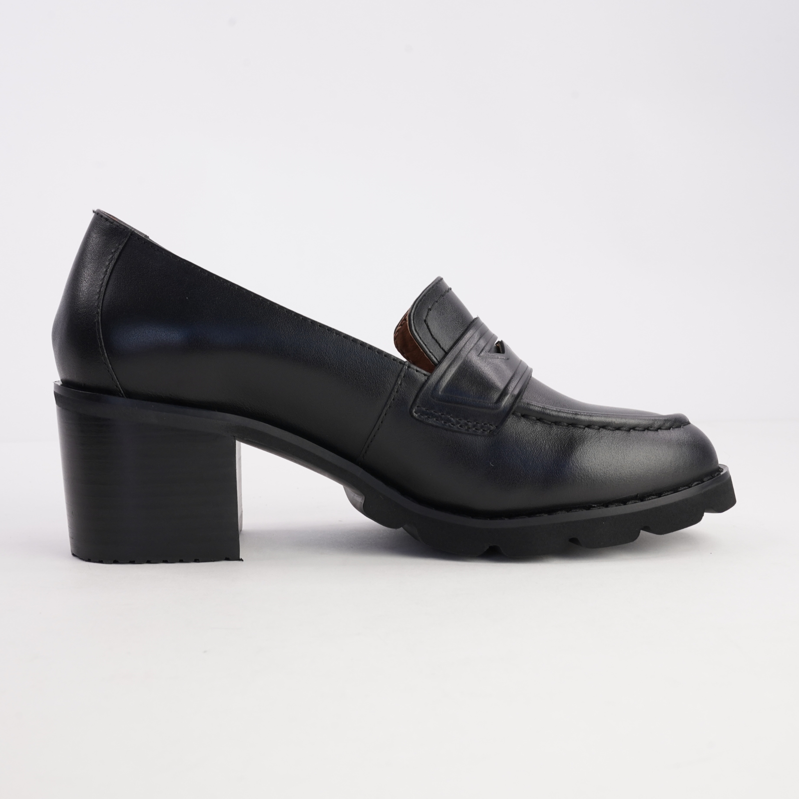 Antonia Black Leather Heeled Loafers