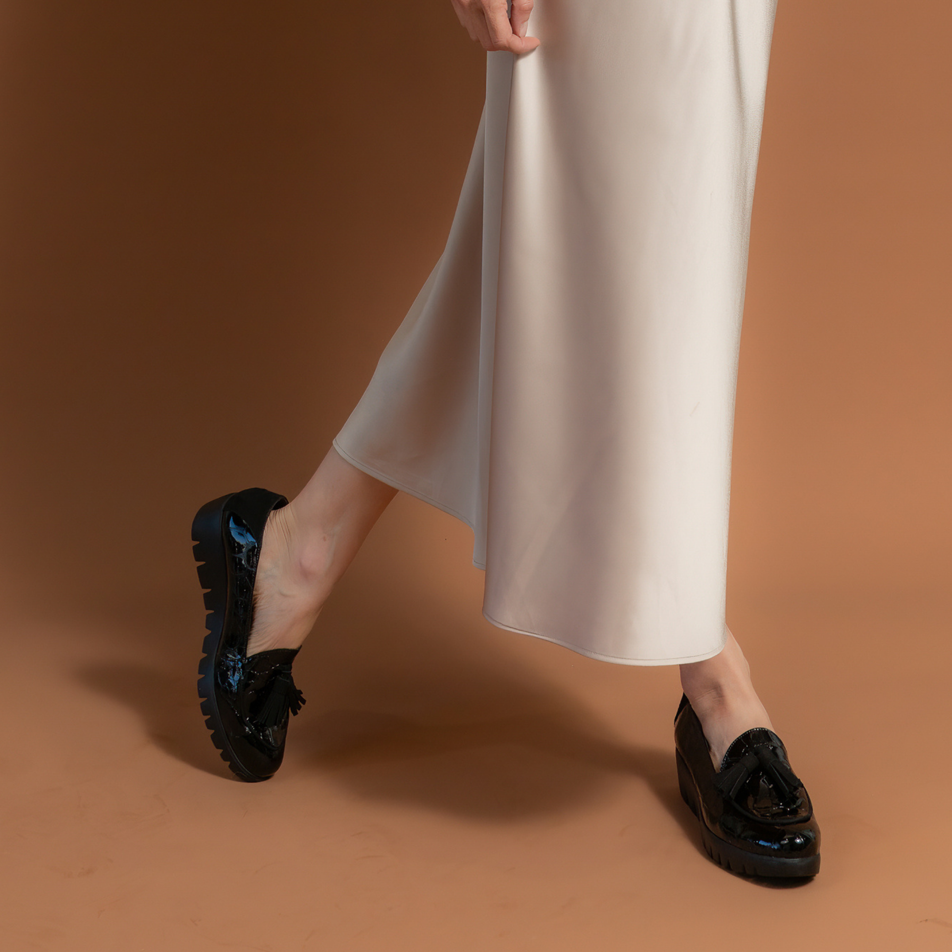 Daphne Black Croc Patent Leather Loafers
