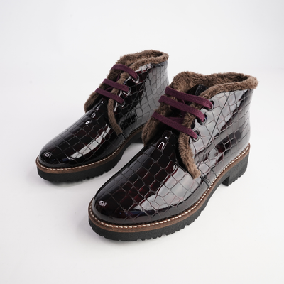 10773 Burdeos Patent Croc Leather Lace Up Boots