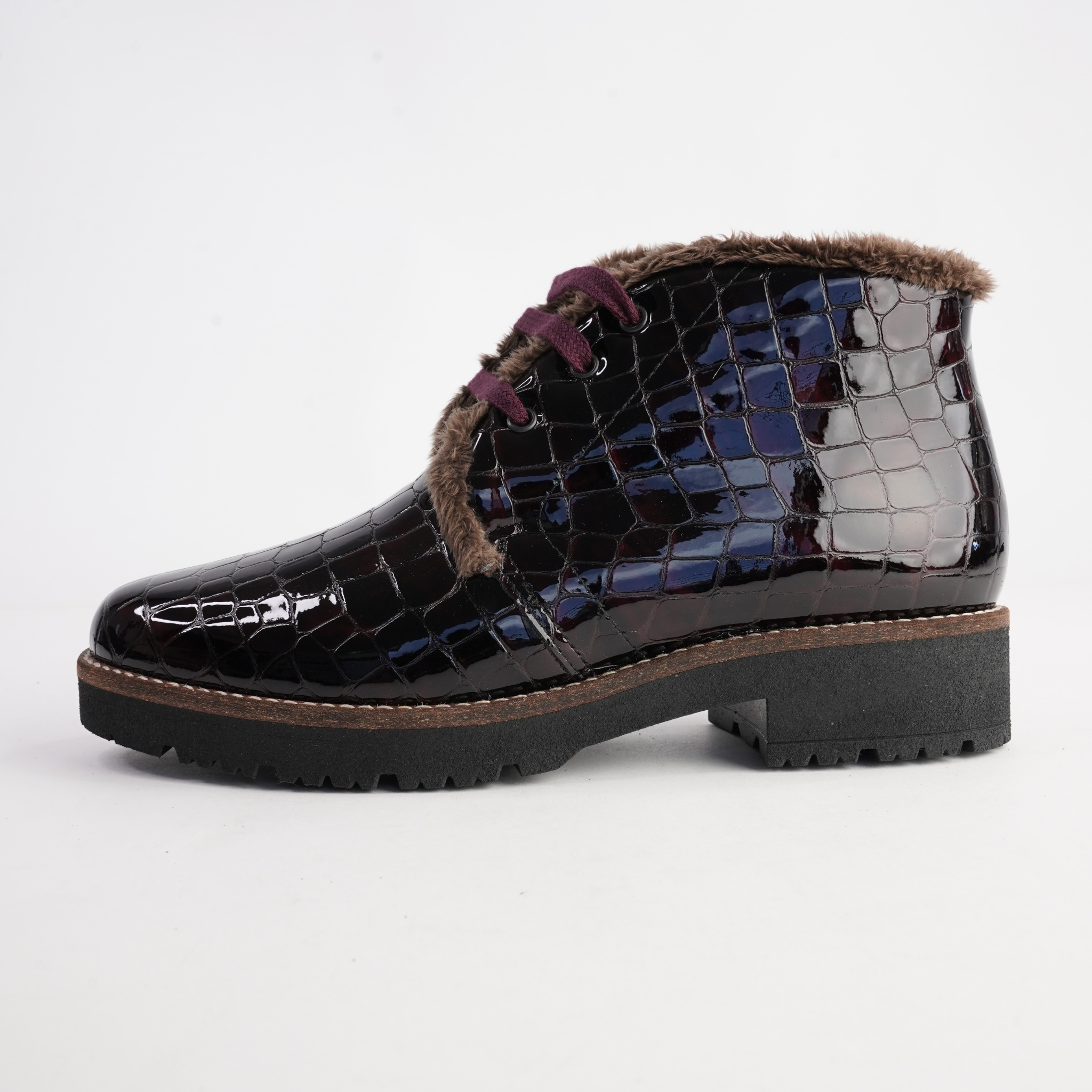 10773 Burdeos Patent Croc Leather Lace Up Boots