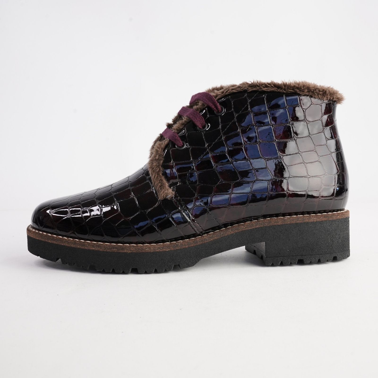 10773 Burdeos Patent Croc Leather Lace Up Boots