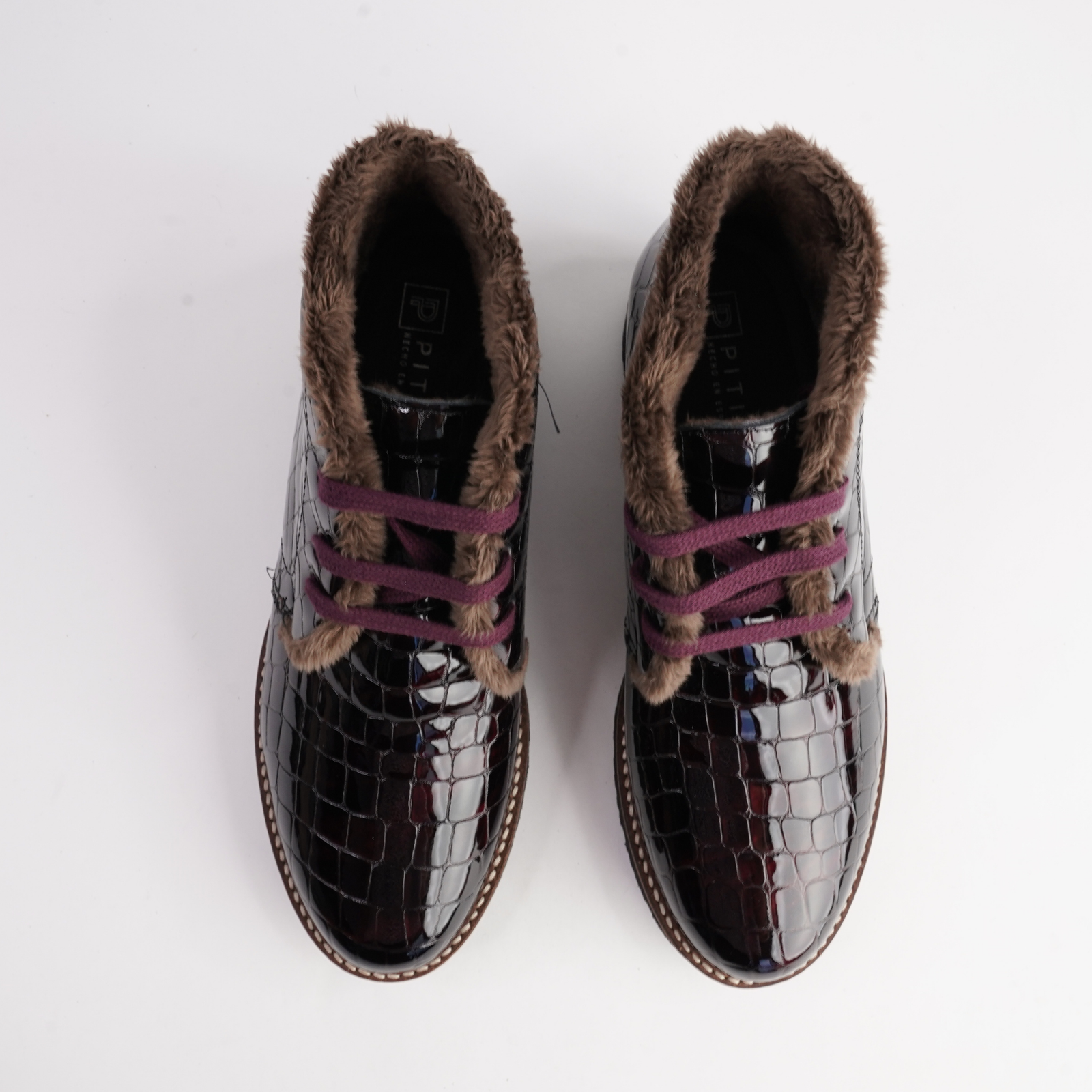 10773 Burdeos Patent Croc Leather Lace Up Boots