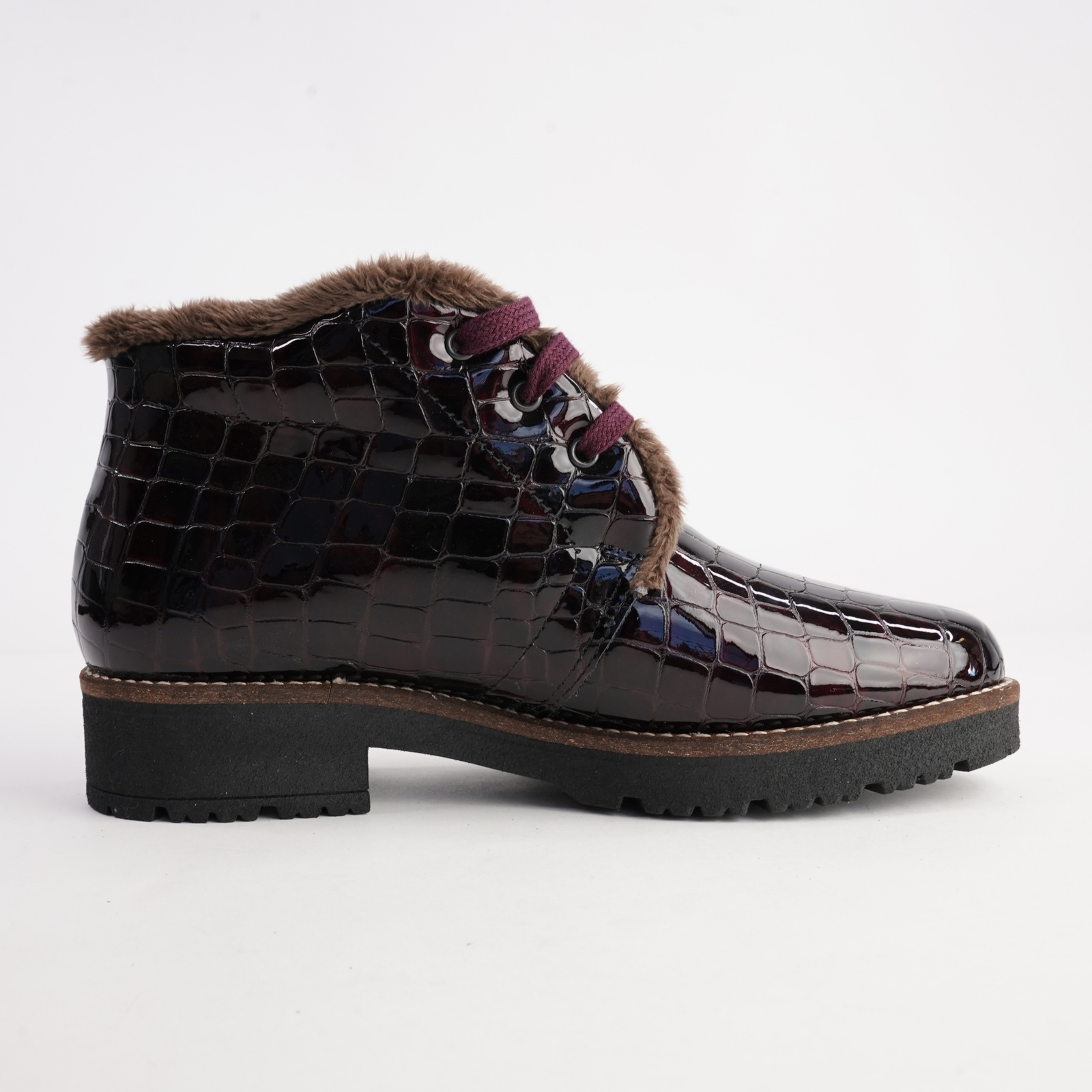 10773 Burdeos Patent Croc Leather Lace Up Boots