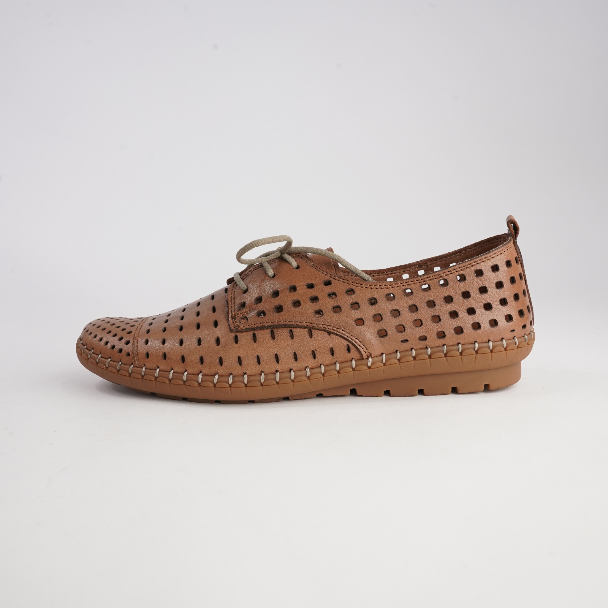 Kroon Tan Leather Lace Up Flats