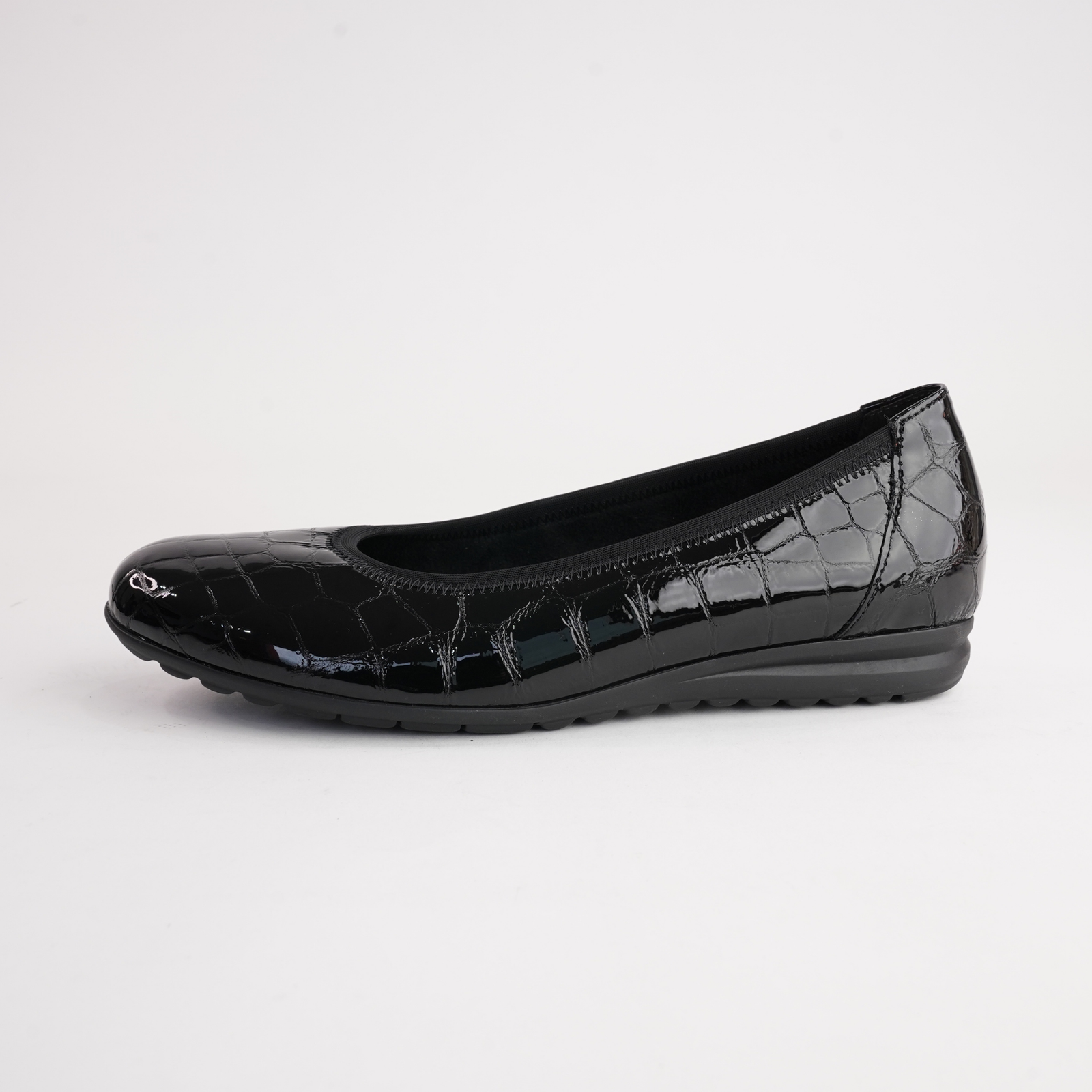 Gia Black Alligator Patent Leather Ballet Flats