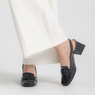 Heidi Black Leather Heels