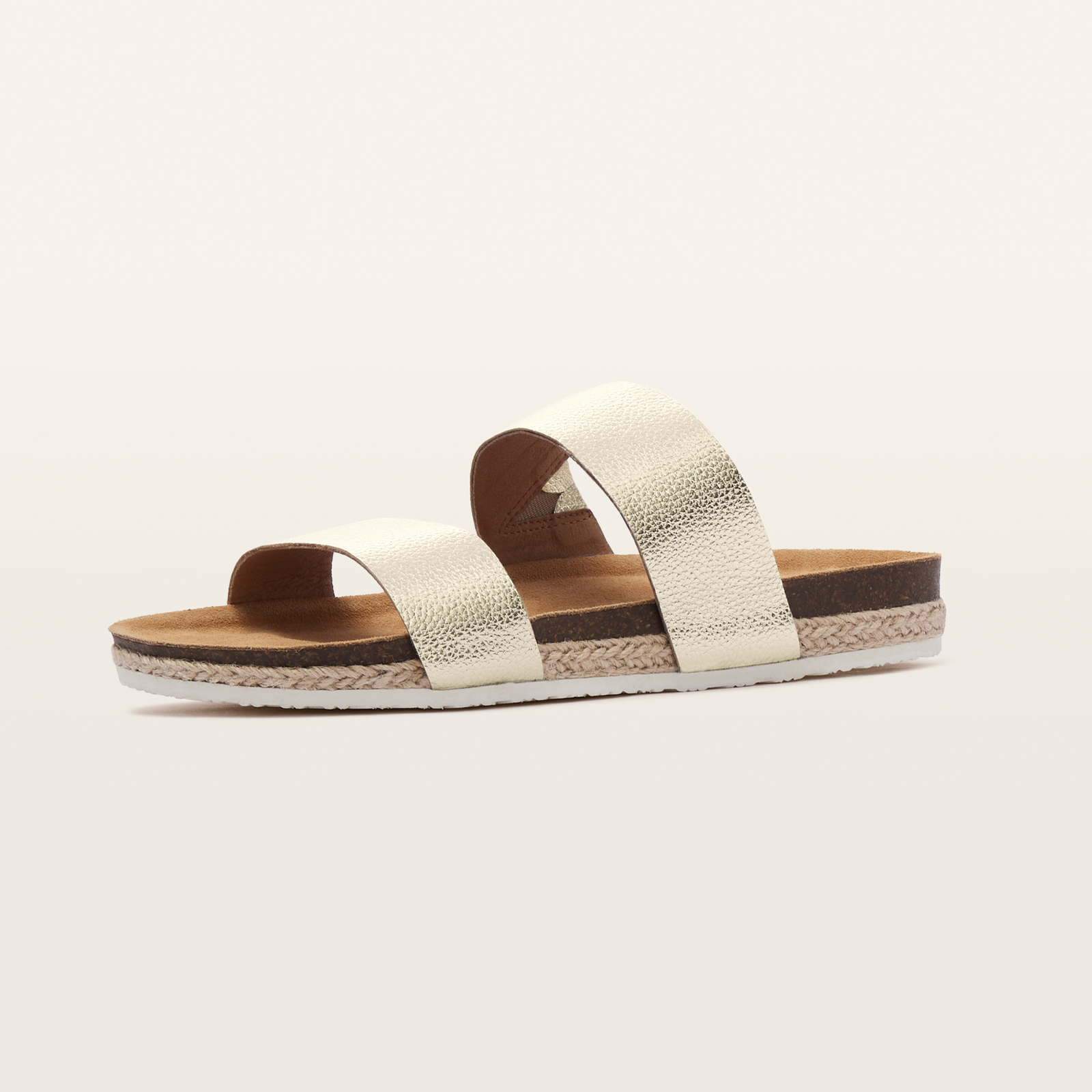 Maria III White Gold Pebbled Leather Sandals