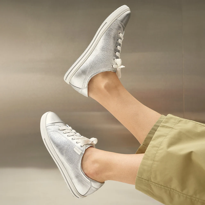 Nat III Silver Tumbled Leather Sneakers