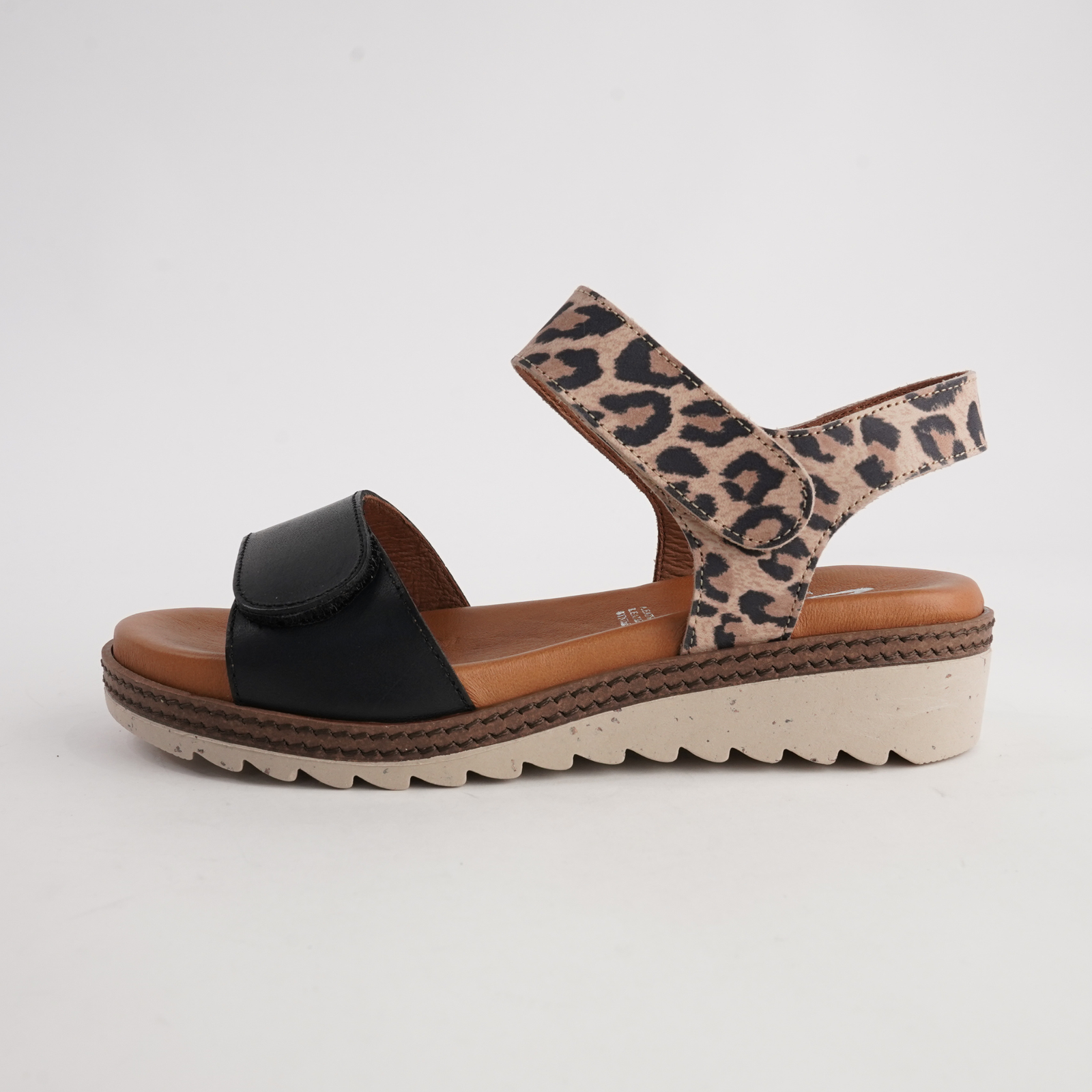 Lapel Negro/ Leopard Leather Sandals