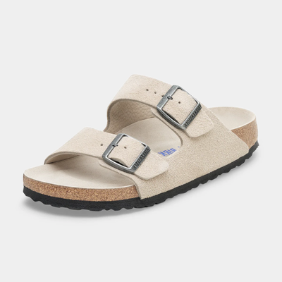 Arizona Sfb Suede Leather Oyster Tonal Footbed Sandals