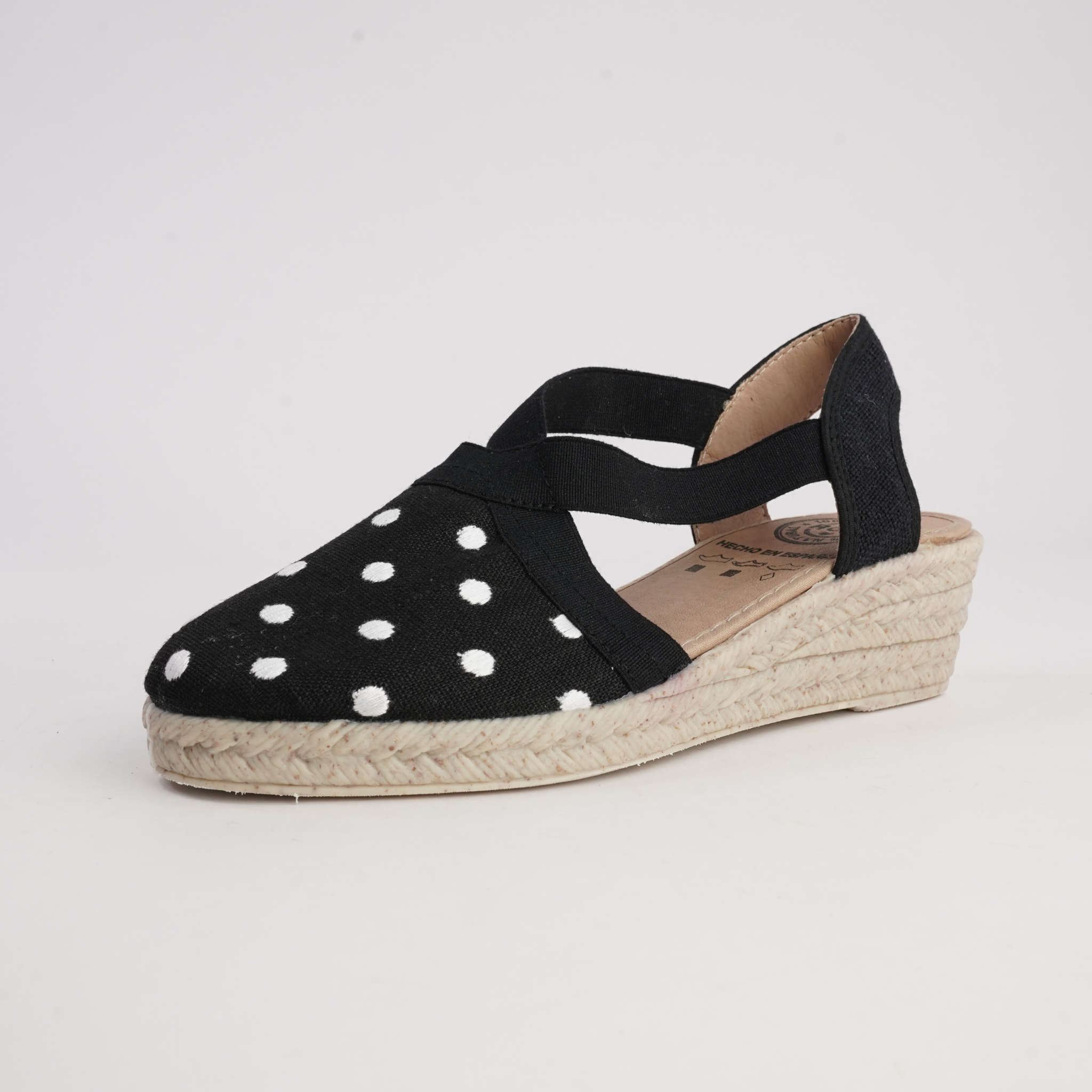 R18021 Black Spot Espadrille Wedges