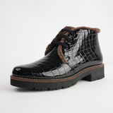 10773 Negro Patent Croc Leather Lace Up Boots