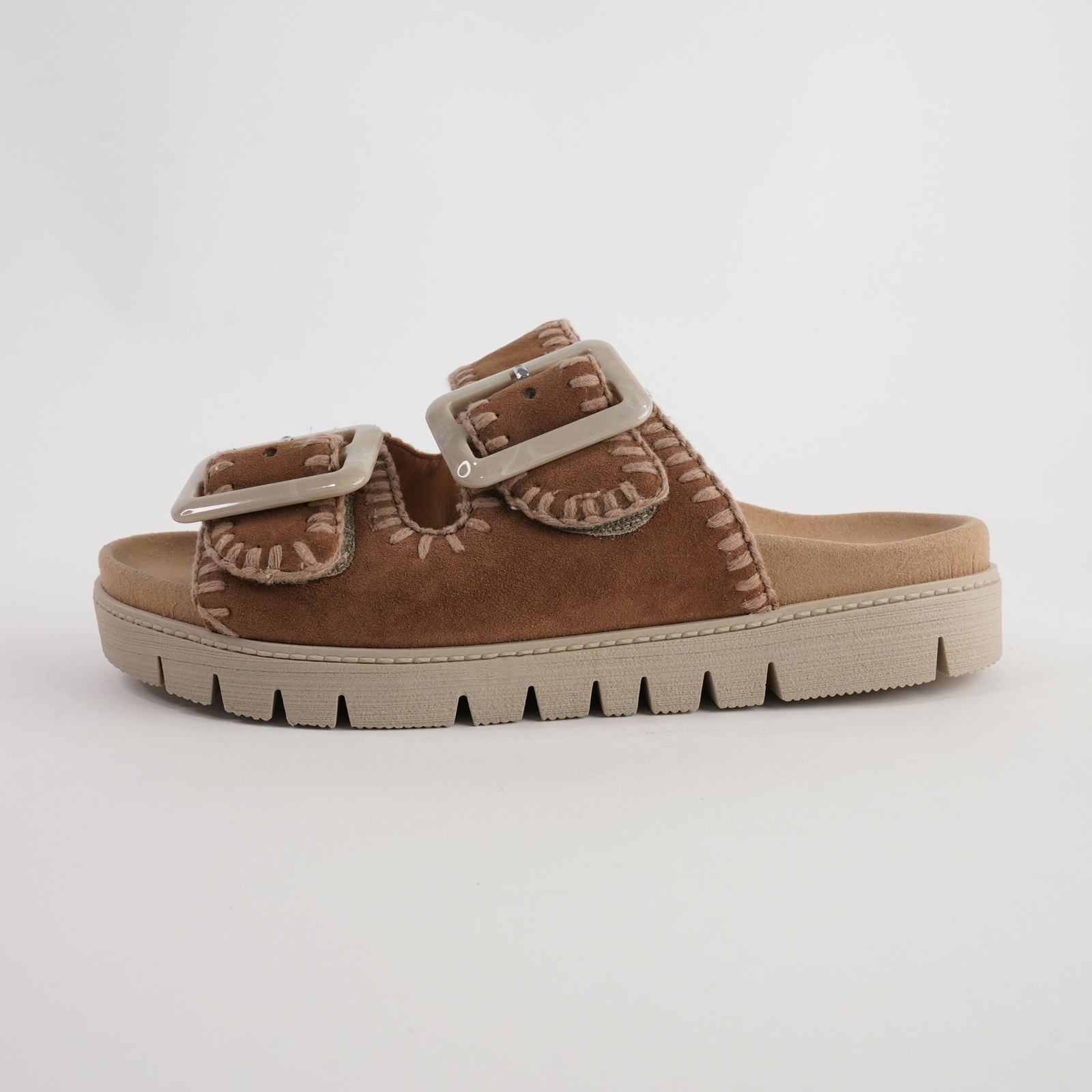 Rita Walnut Suede Leather Slides