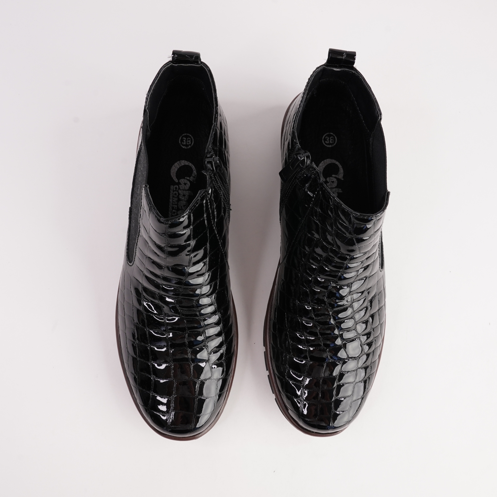 CP452-22 Black Croc Leather Ankle Boots