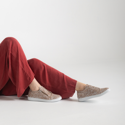 Eg17p Taupe Print Leather Sneakers