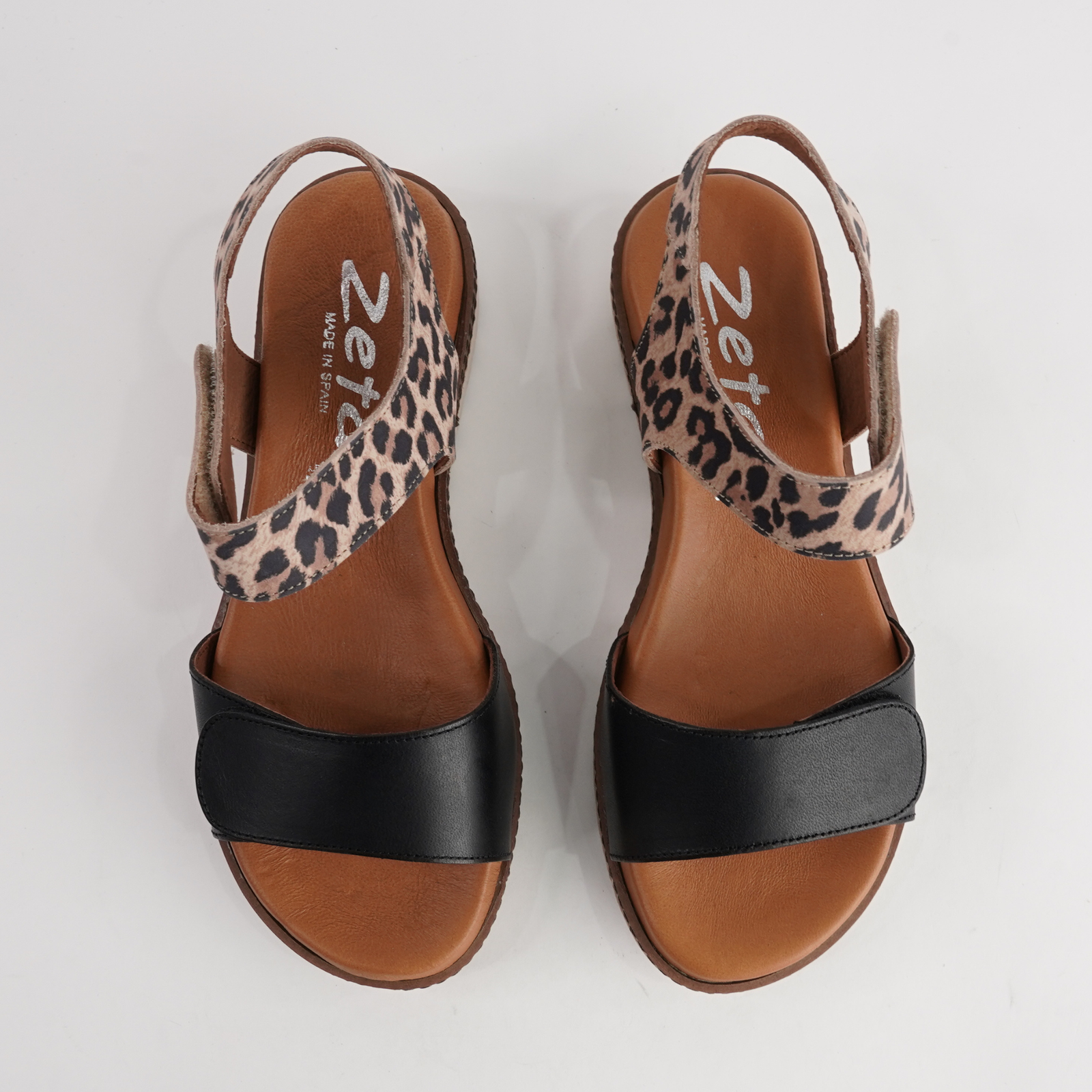 Lapel Negro/ Leopard Leather Sandals
