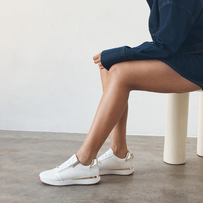 Brooklyn White/ Gold Leather Sneakers