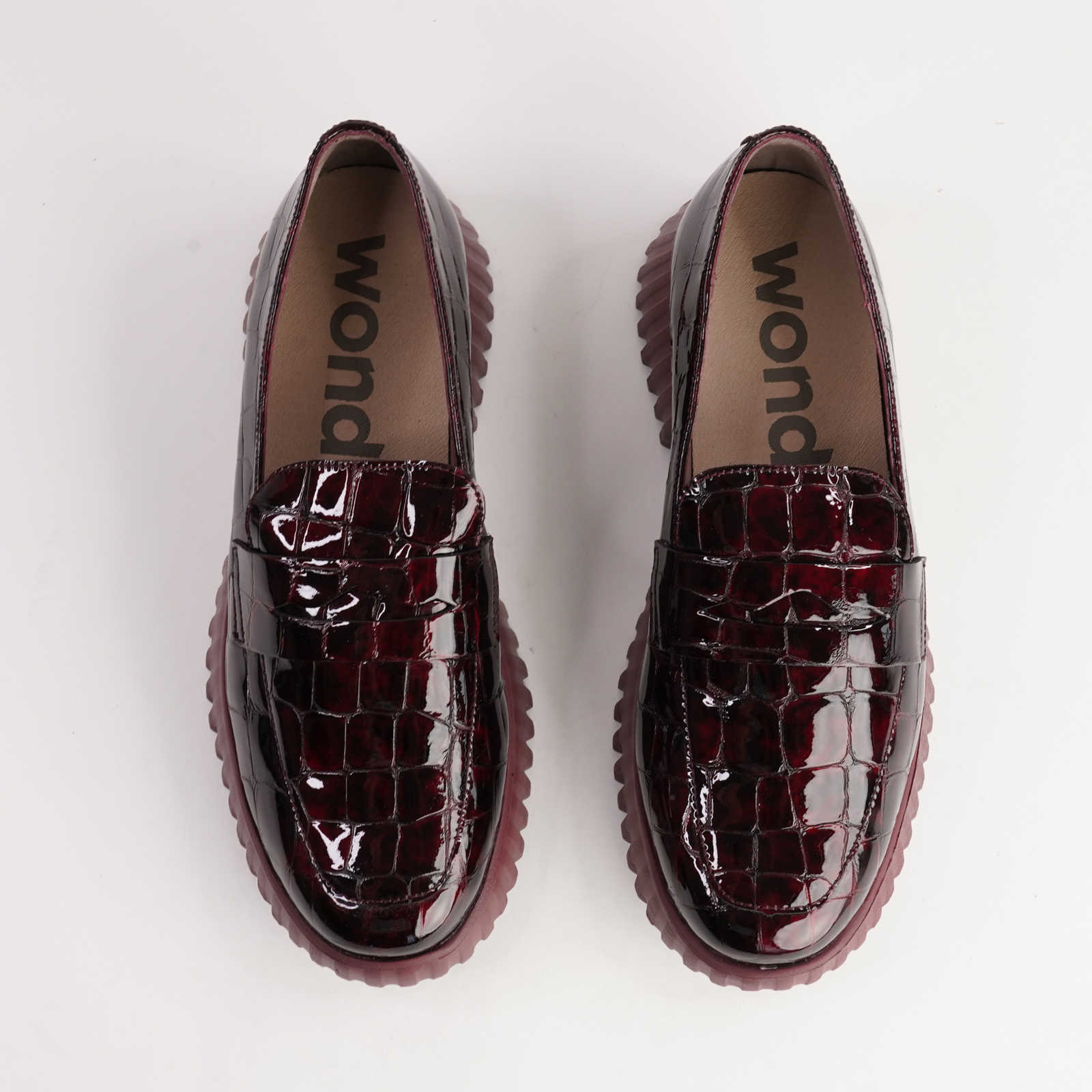 Nabia Vino Croc Patent Loafers