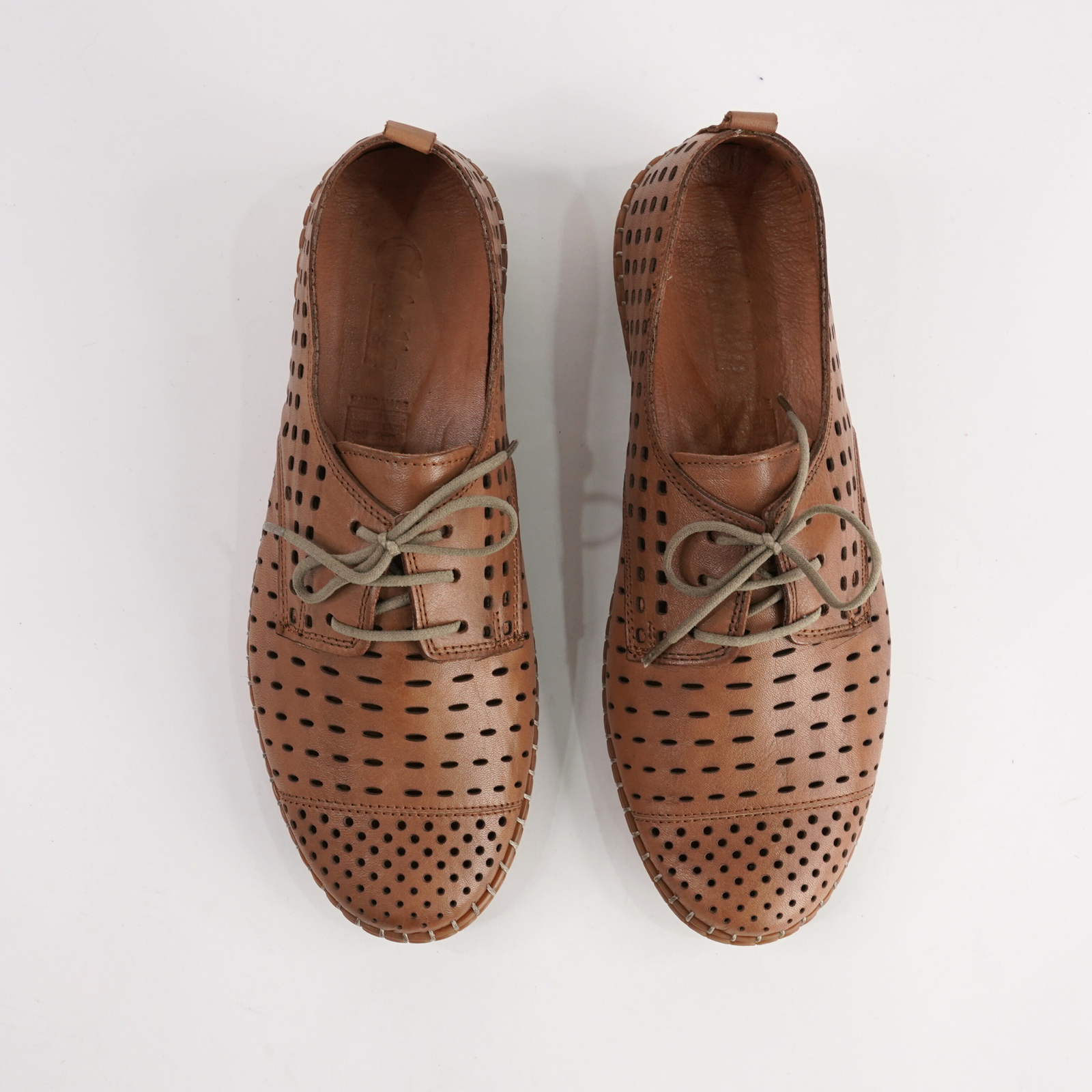 Kroon Tan Leather Lace Up Flats