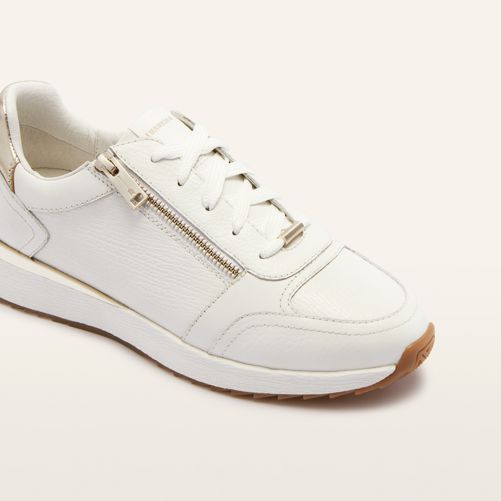 Brooklyn White/ Gold Leather Sneakers