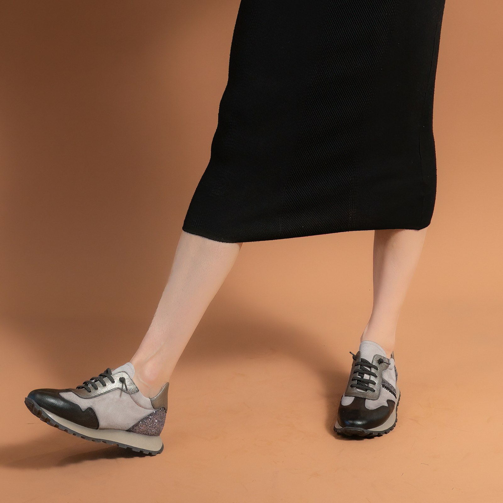 Chi243689 Black/ Iron Glitter Leather Sneakers