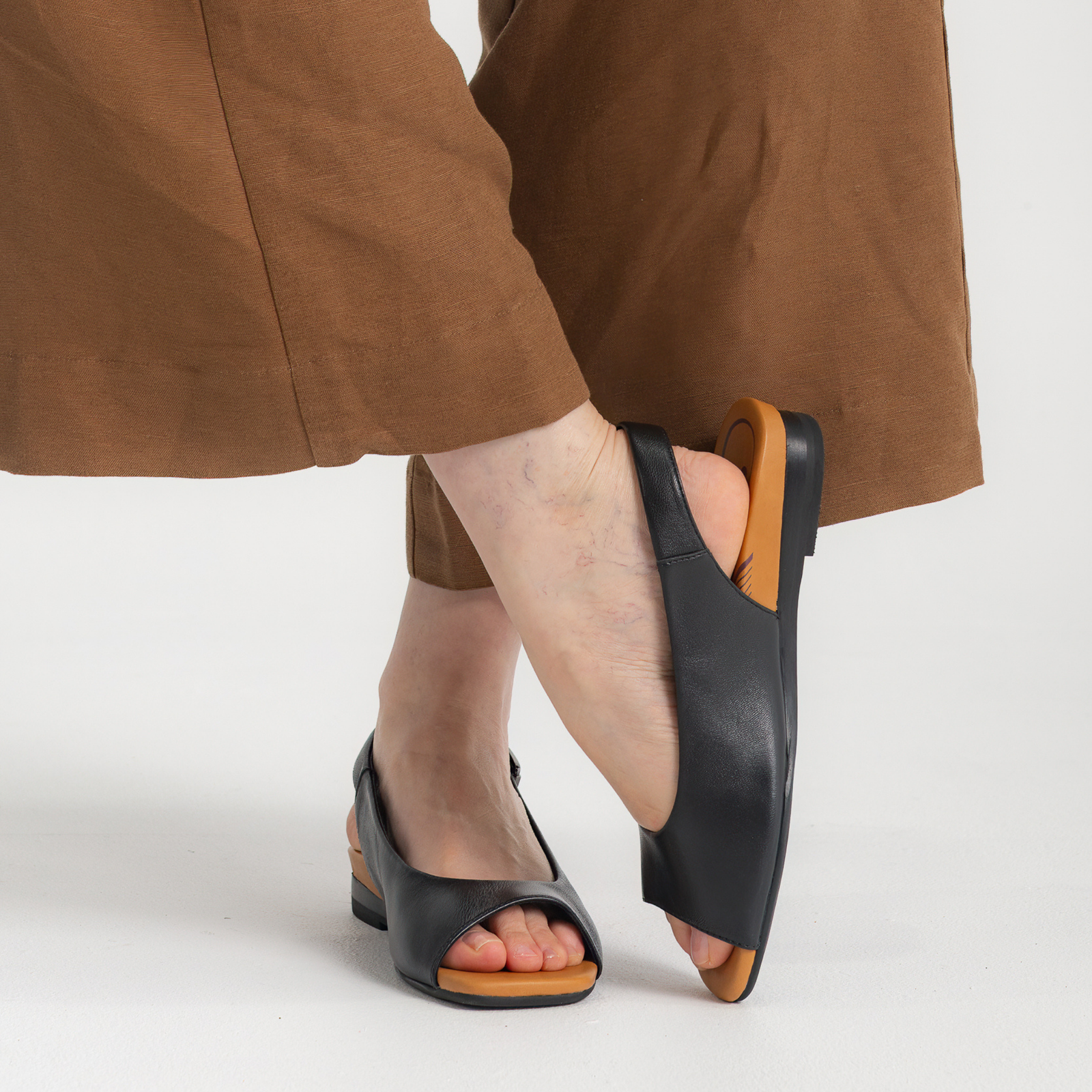 Freda Black Leather Sandals