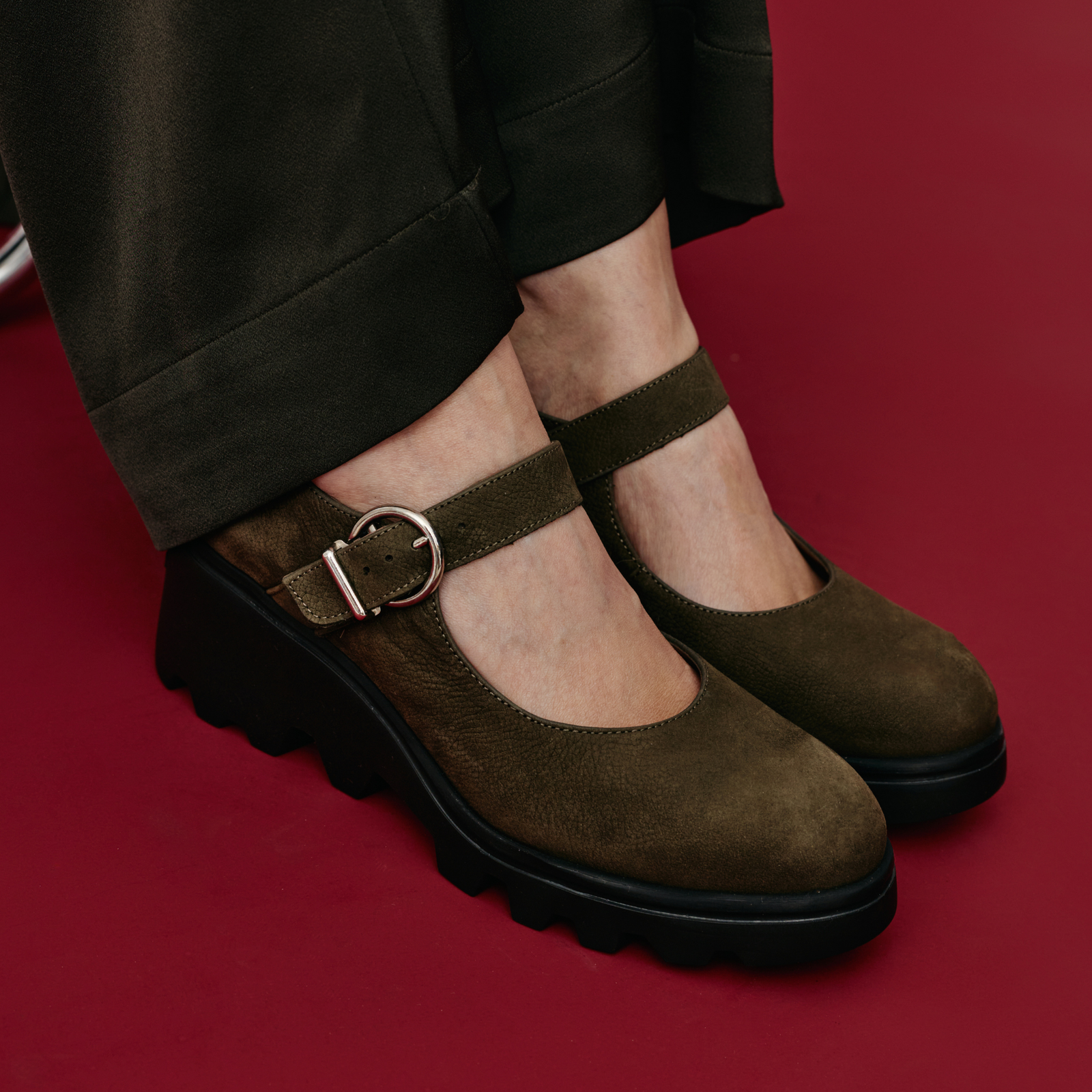 Celine Olive Nubuck Leather Heels