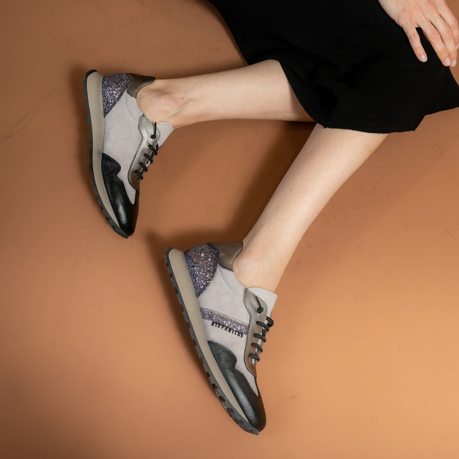 Chi243689 Black/ Iron Glitter Leather Sneakers