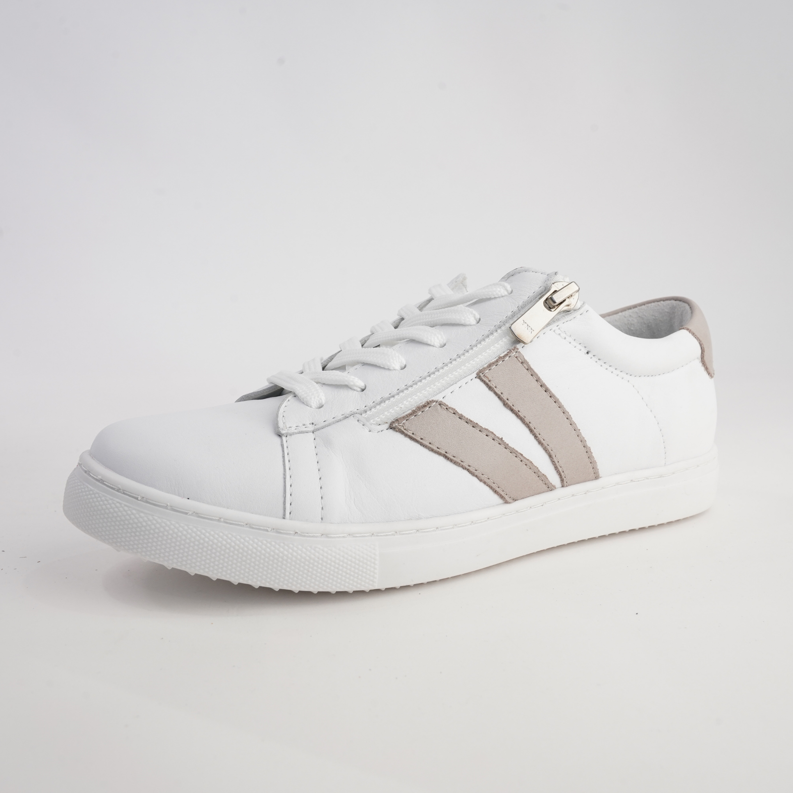 Ultimate White/ Taupe Leather Sneakers