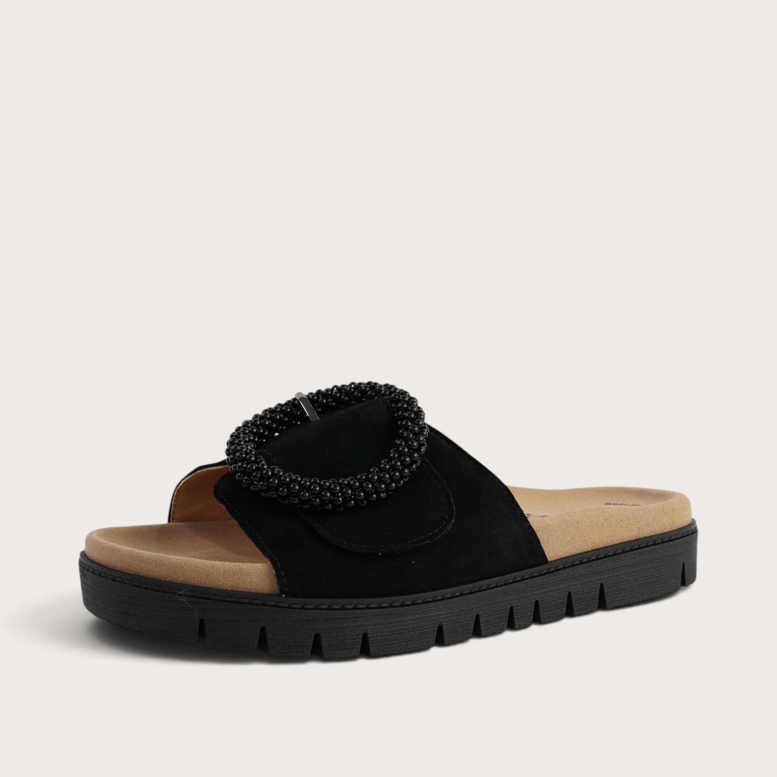 Lucille Black Suede Slides