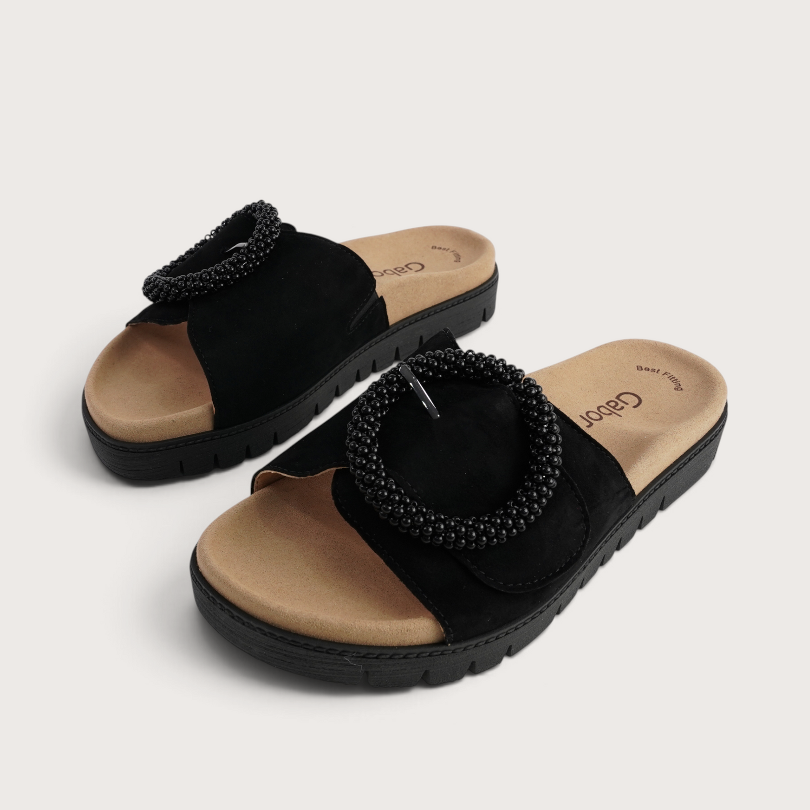 Lucille Black Suede Slides
