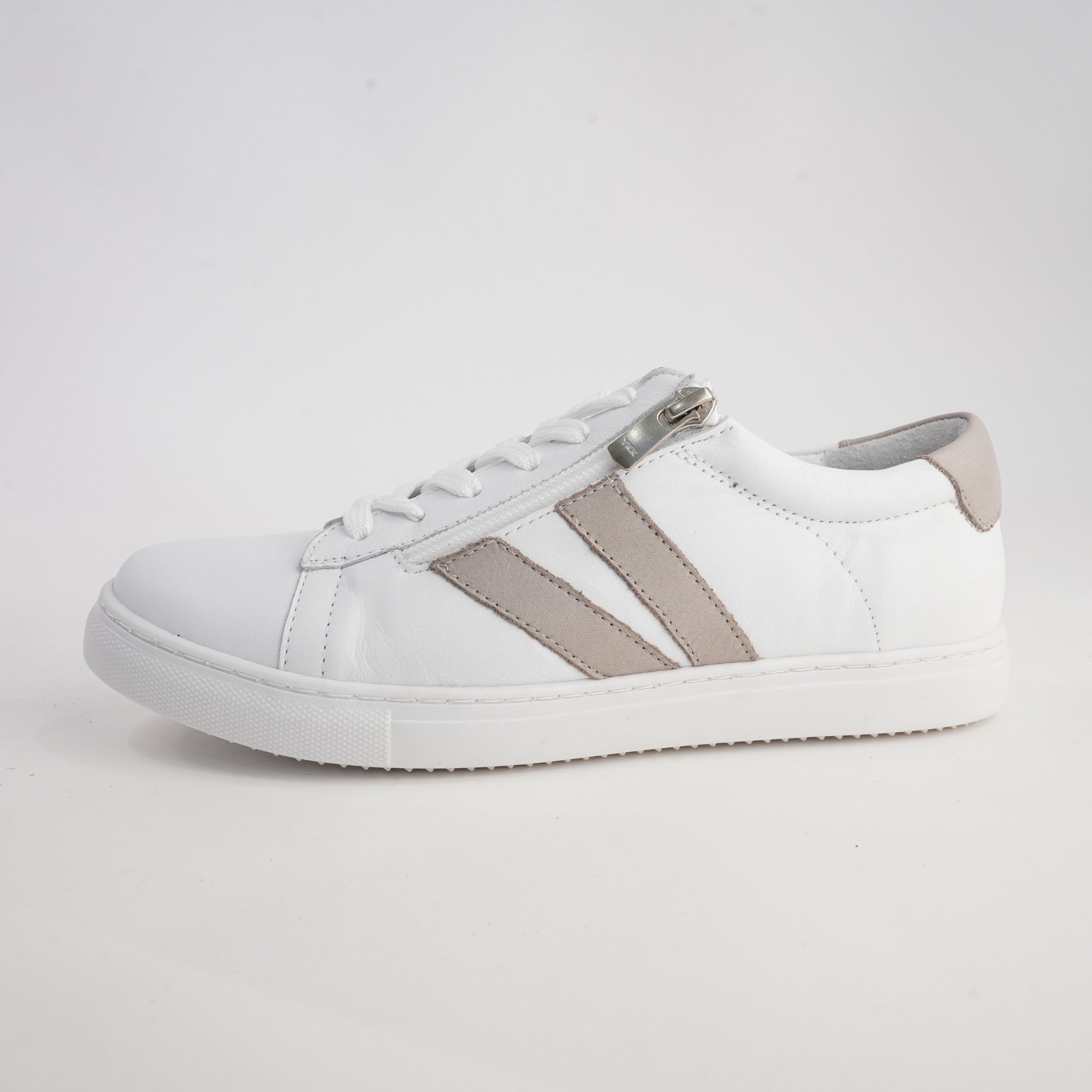 Ultimate White/ Taupe Leather Sneakers