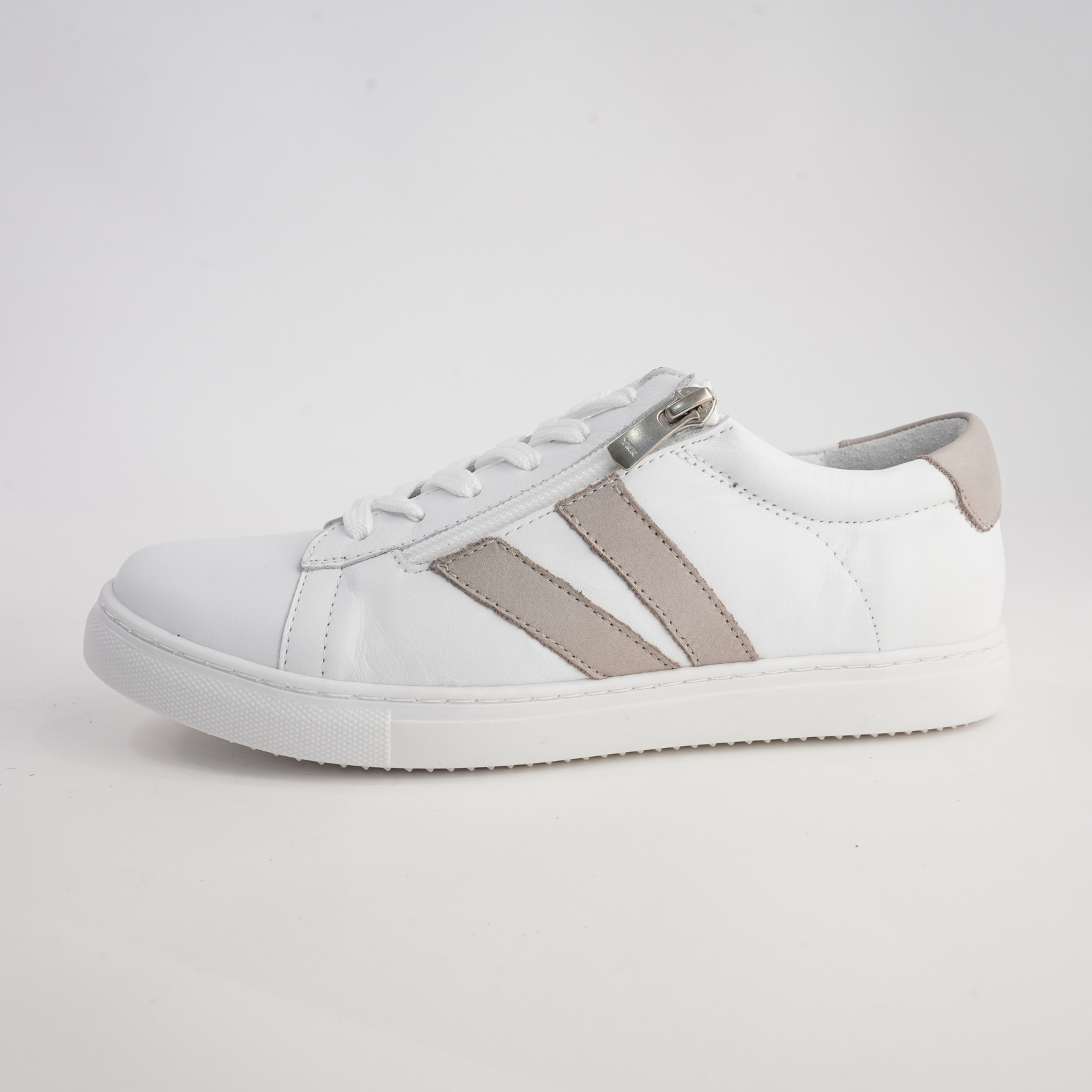 Ultimate White/ Taupe Leather Sneakers