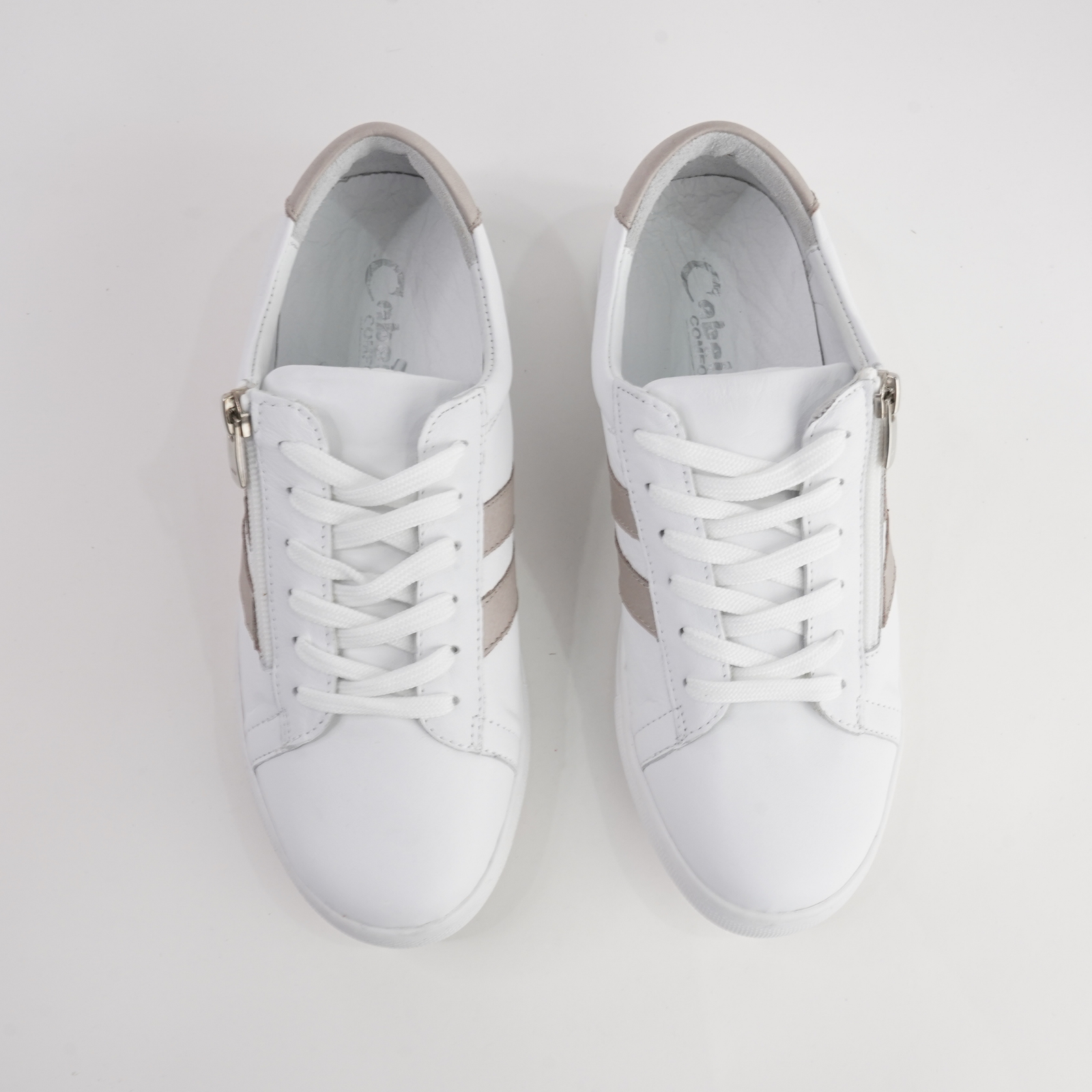 Ultimate White/ Taupe Leather Sneakers