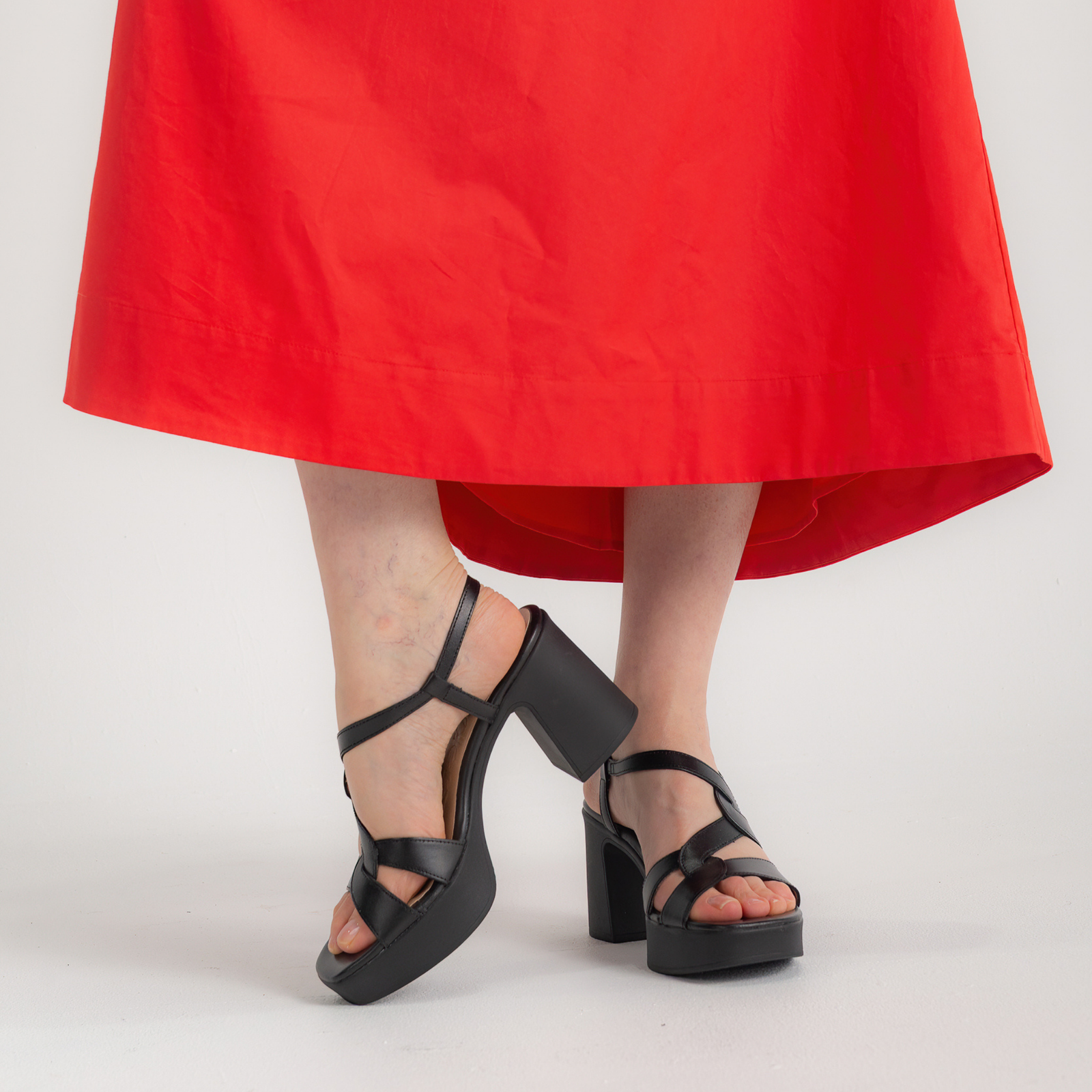 Lennon Black Leather Heels