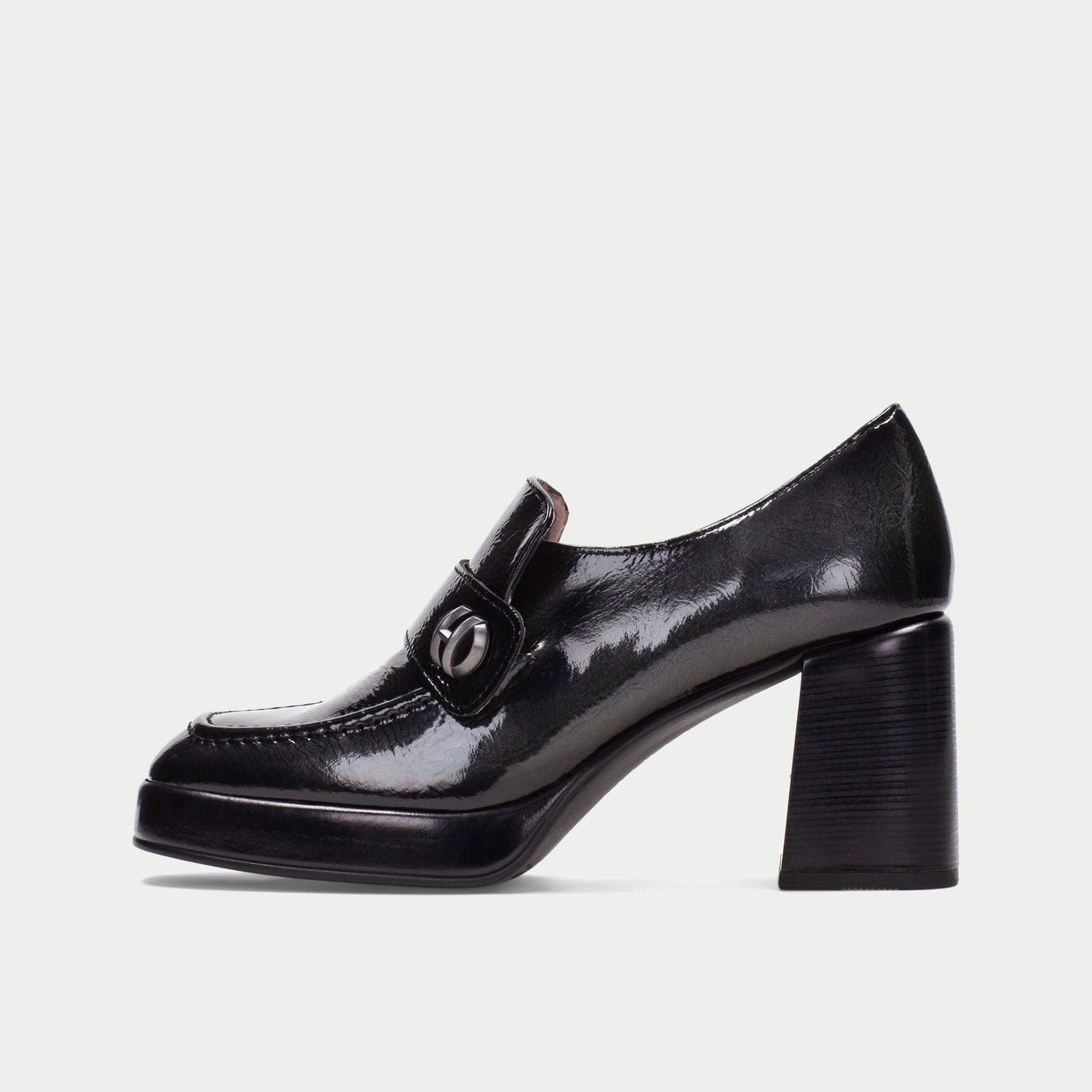 HI254229 Antracita Leather Heeled Loafers