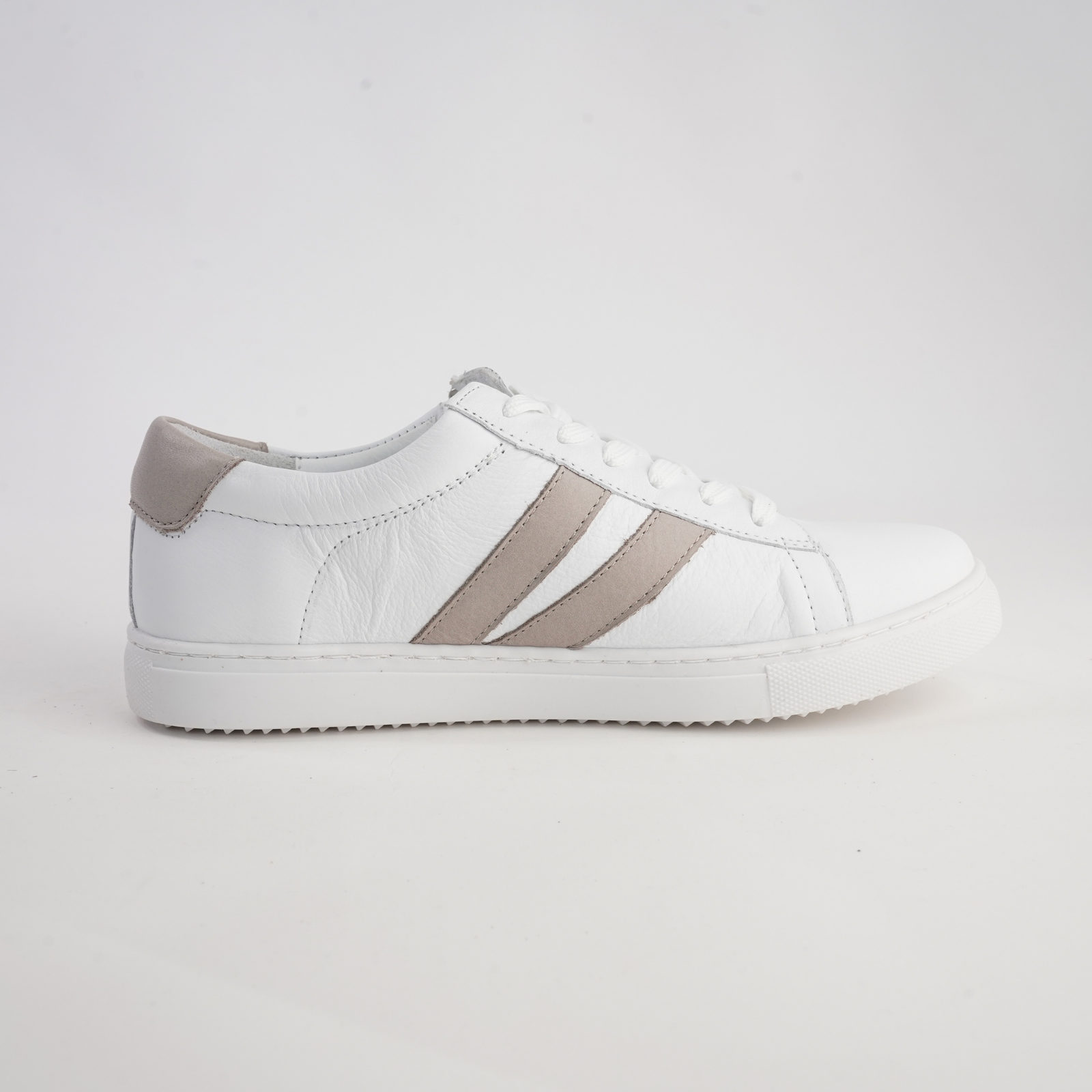 Ultimate White/ Taupe Leather Sneakers