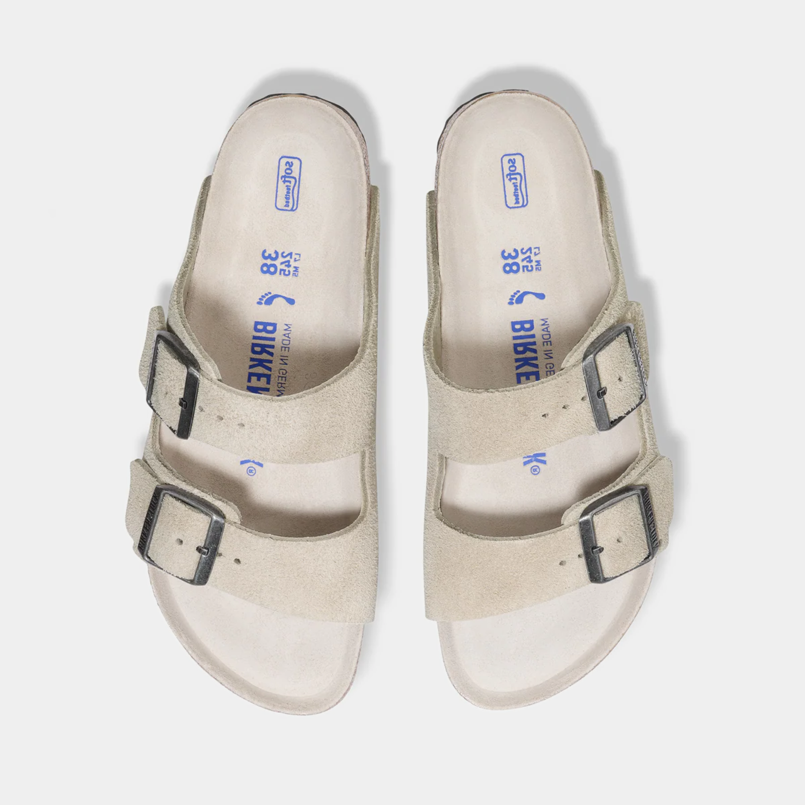 Arizona Sfb Suede Leather Oyster Tonal Footbed Sandals