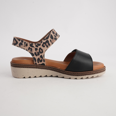 Lapel Negro/ Leopard Leather Sandals
