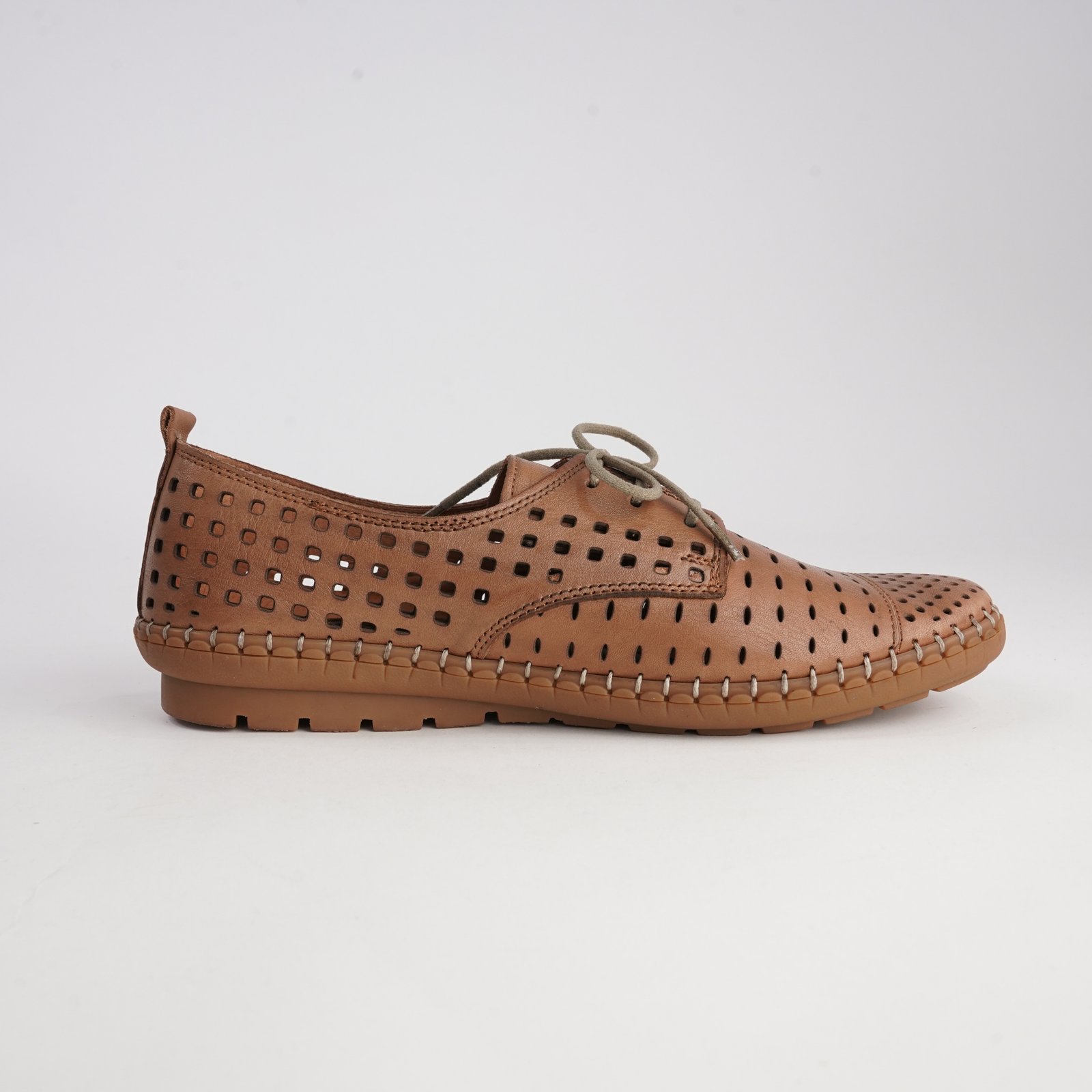 Kroon Tan Leather Lace Up Flats