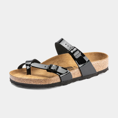 Mayari Patent Black Birko Flor Sandals