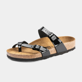 Mayari Patent Black Birko Flor Sandals