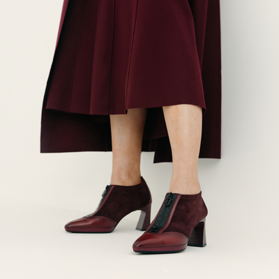 HI254324 Wine Leather Ankle Boots