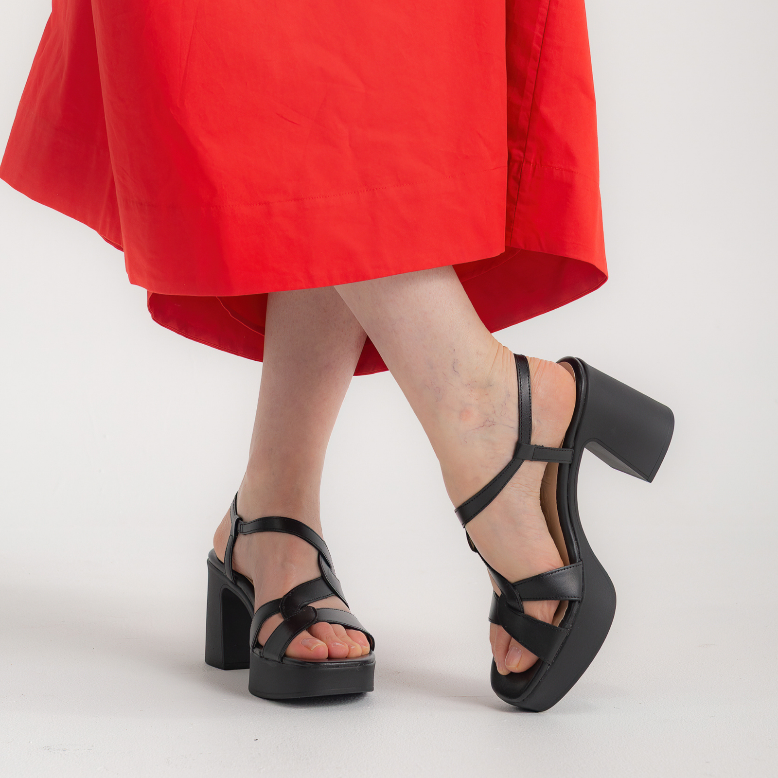 Lennon Black Leather Heels