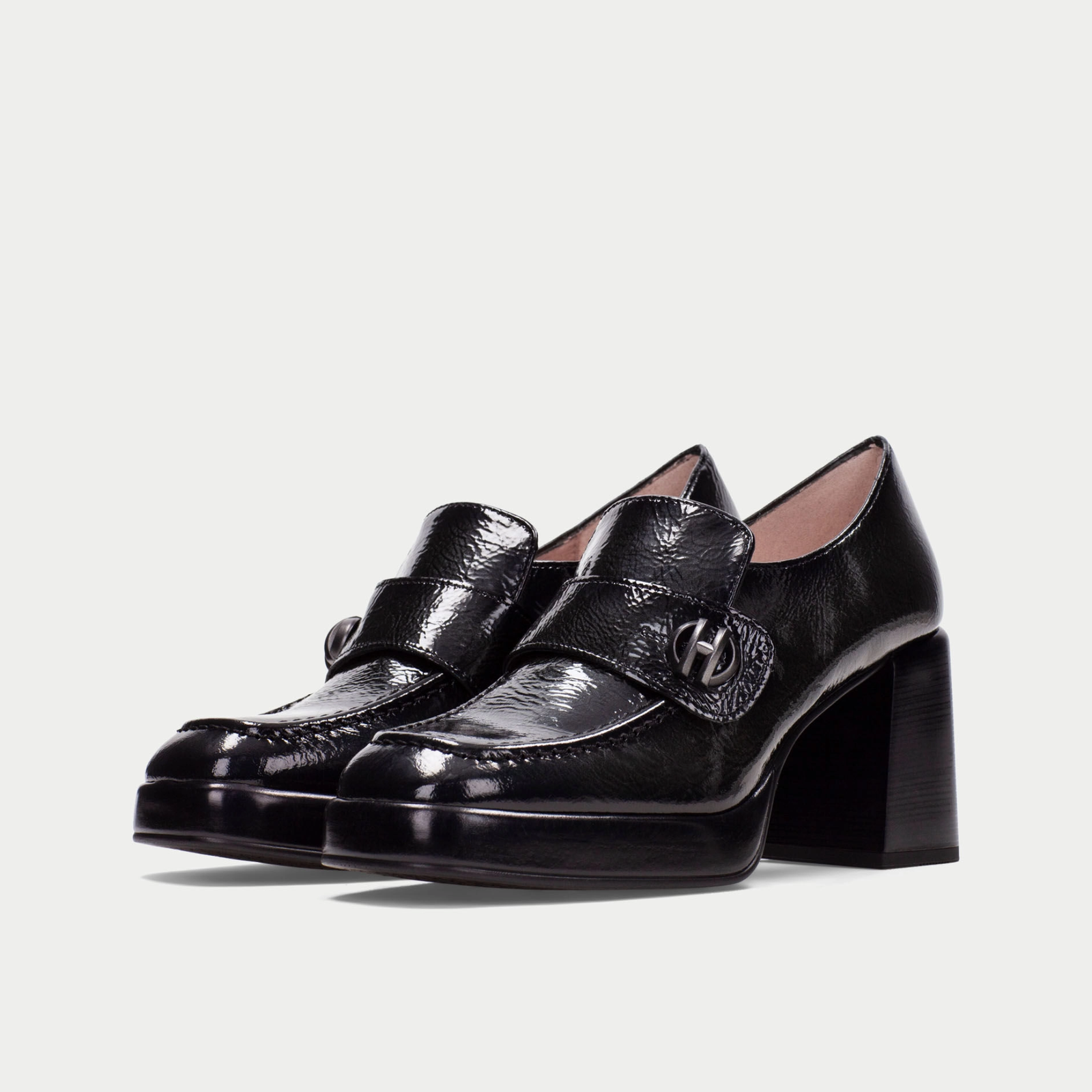 HI254229 Antracita Leather Heeled Loafers