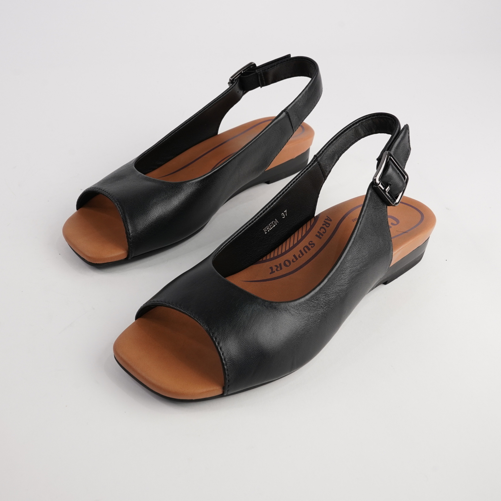 Freda Black Leather Sandals