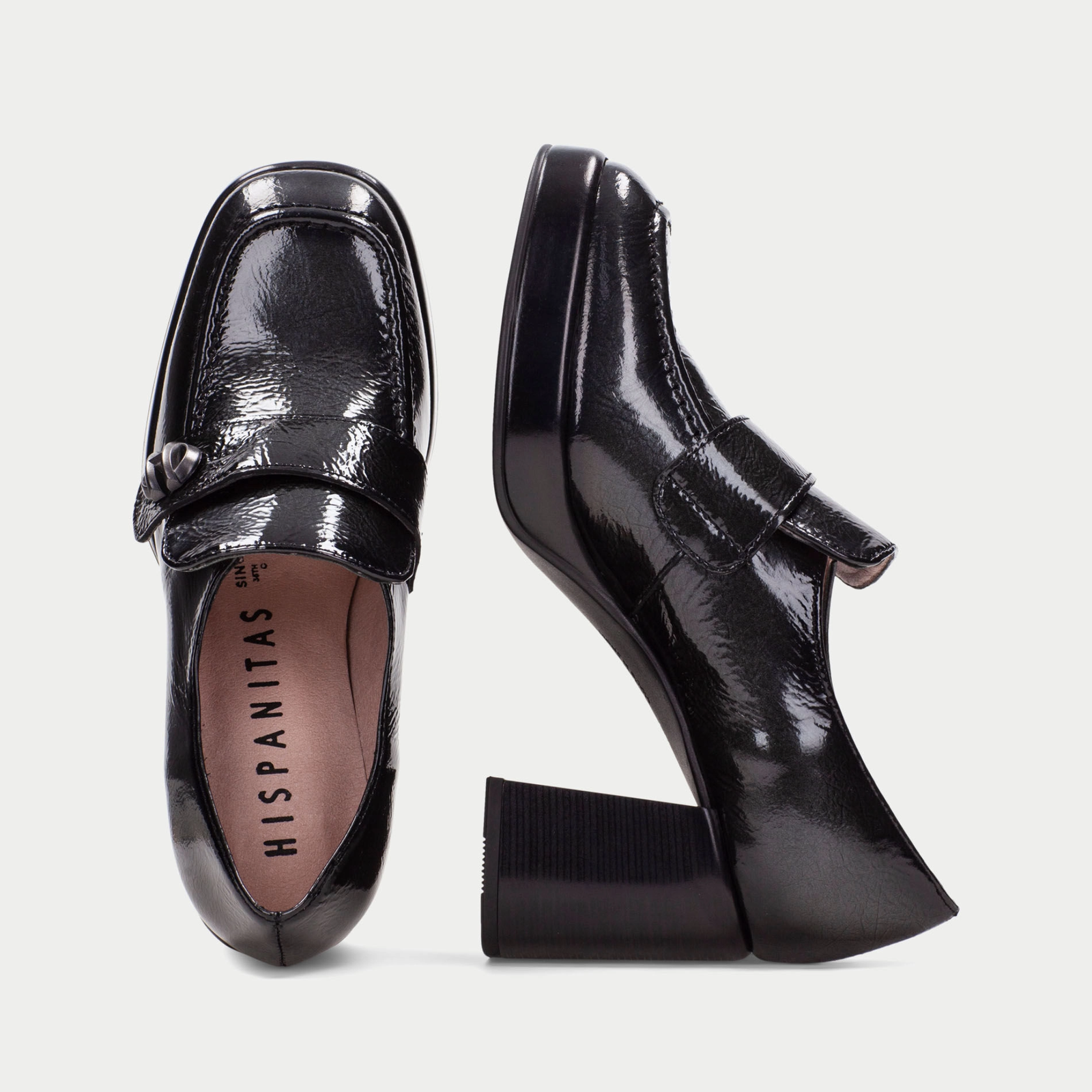 HI254229 Antracita Leather Heeled Loafers