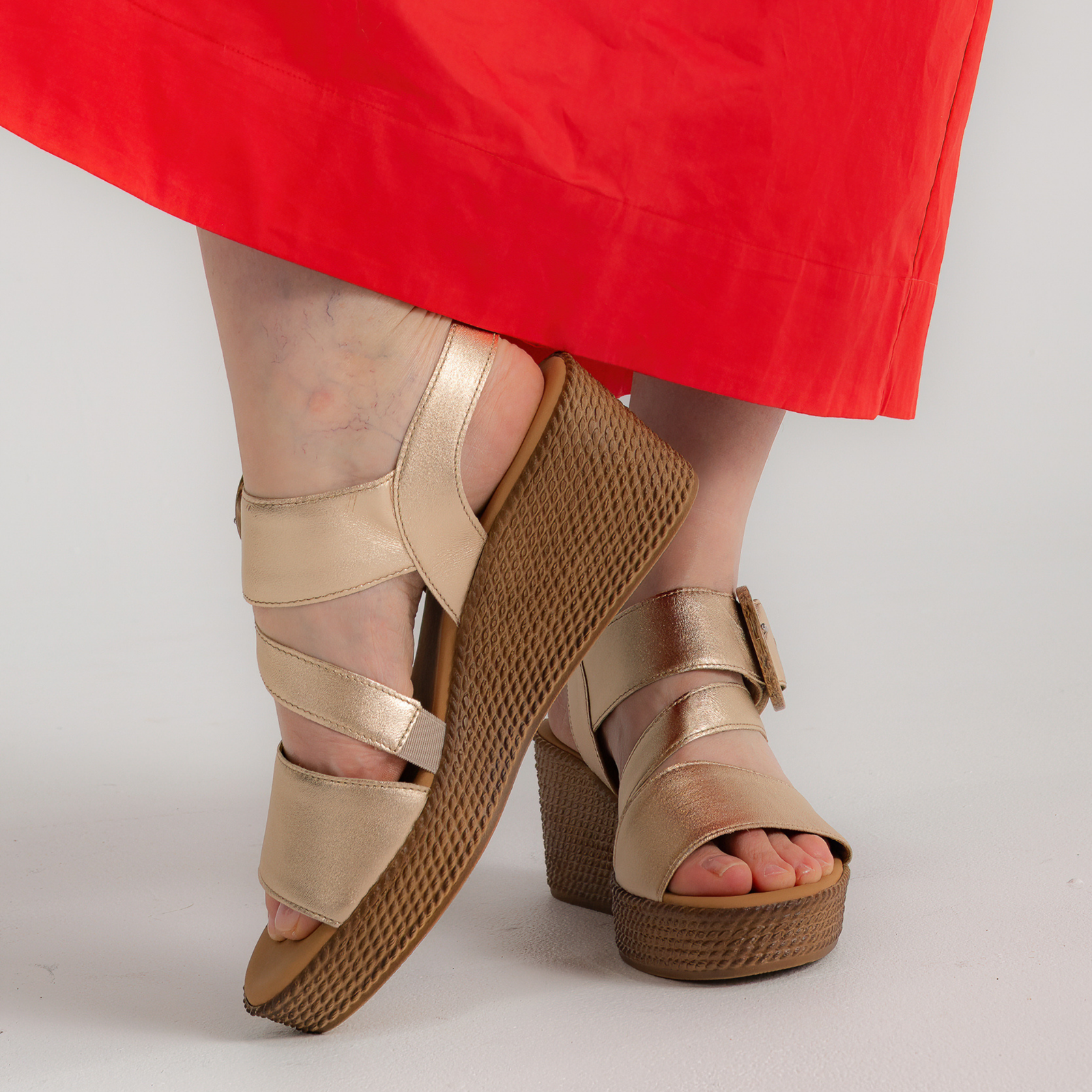 Thelma Champagne Leather Wedges